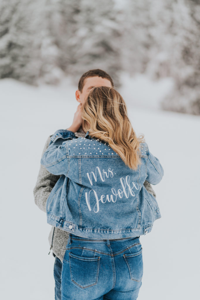 custom jean jacket for brides, pearl jean jacket, twin falls wedding photographer